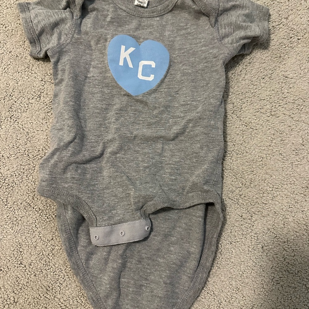 Gray Baby Onesie with Blue KC Heart